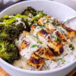 Chicken and Broccoli Bowls with Creamy Garlic Sauce