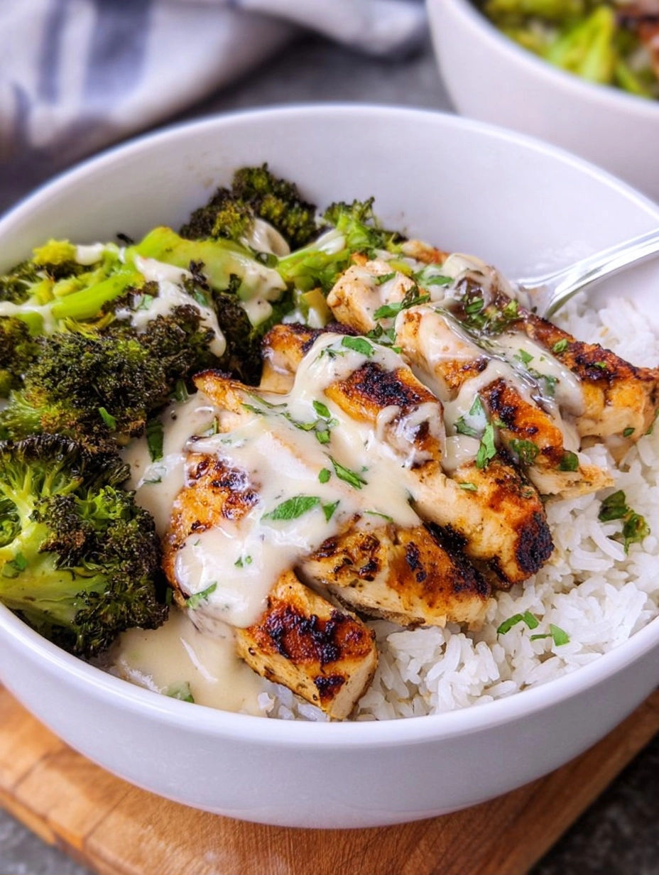 Chicken and Broccoli Bowls with Creamy Garlic Sauce