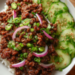 Spicy Korean Ground Beef with Cucumber Salad